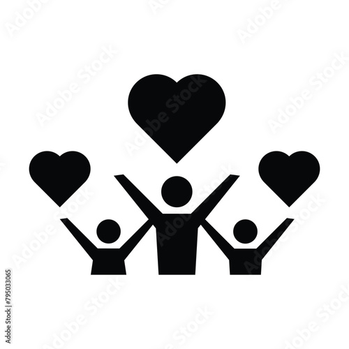 Community icon, people with heart symbol for charity, love, unity and harmony society in a glyph pictogram illustration