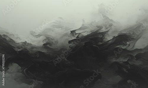 Enigmatic Misty Seascape - Fantasy 4K Wallpaper with Ethereal Atmosphere,Black background with white smoke, sea water reflection, fog and mist, dark atmosphere, fantasy style