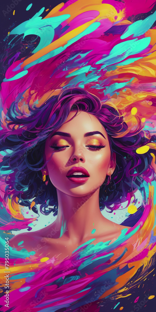 an illustration of a bright colorful beautiful girl. world Paint Day. portrait of a girl in the graffiti style. colorful bright girl