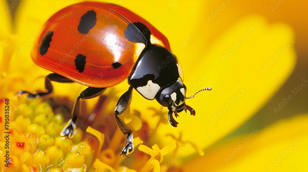 Fototapeta premium Ladybug on flower macro closeup