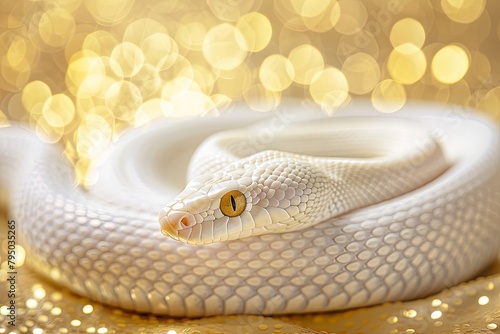 white snake ethereal light a gold background