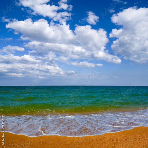 summer sandy sea beach under blue cloudy sky