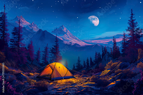 Illustration of camping in mountain
