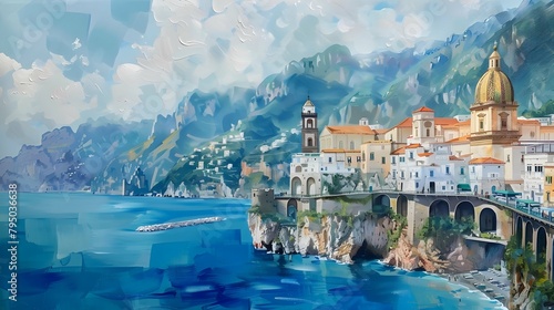 Landscape with Atrani town at famous amalfi coast, Italy photo