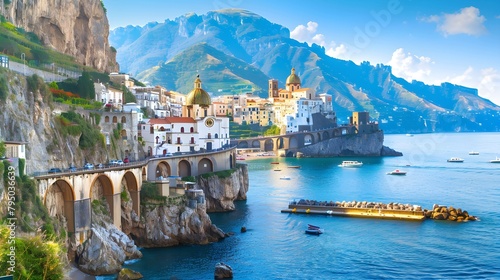 Landscape with Atrani town at famous amalfi coast, Italy photo