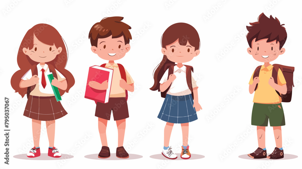 Four schoolchildren isolated on white Vector illustration