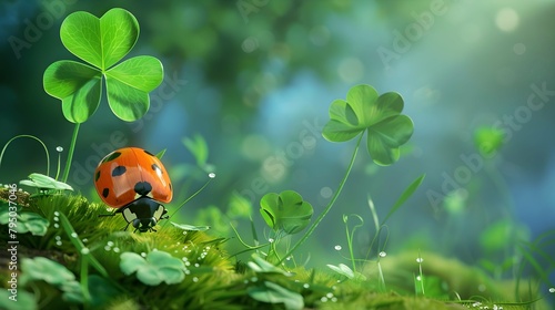 Lucky charm ladybug and four-leaf clover © Pascal