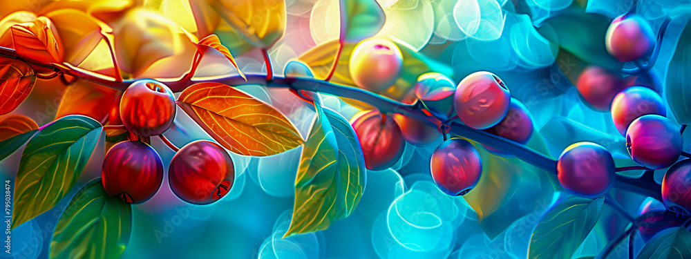 Autumn Leaves and Berries, Seasonal Nature Background, Colorful Fall Foliage
