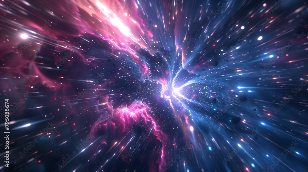 Hyperspace traveling through star fields flying extremely fast light speed trail. Hyperspace traveling through star fields flying extremely fast light speed trail.
