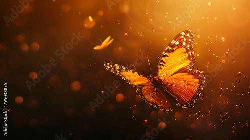 Beautiful orange butterfly flying through the air  wildlife photo  background  wallpaper