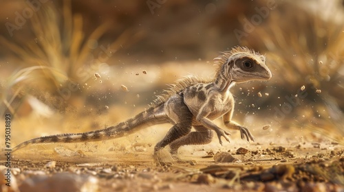 A fuzzy coelophysis puppy chasing its tail in circles photo