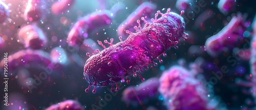 3D animation of various bacteria colonies in human gut microbiome. Concept Human Gut Microbiome, Bacteria Colonies, 3D Animation, Biology Visualization, Microbial Diversity photo