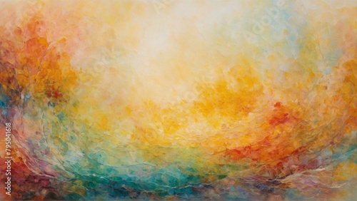 Abstract artwork filled with warm hues and vibrant textures. Expressive color play in art.