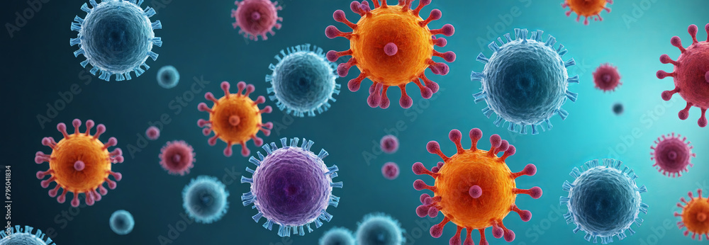 Viruses, widescreen view through a microscope Viruses, widescreen view through a microscope