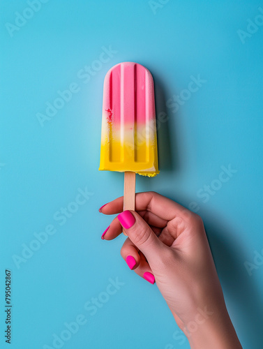 Wallpaper Mural A hand holding a popsicle with a pink and yellow stick Torontodigital.ca