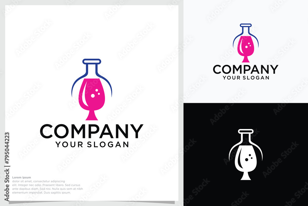 Wine laboratory bottles and alcohol glasses minimalist logo design laboratory bottle shaker and alcohol glass logo design Wine laboratory bottles and alcohol glasses minimalist logo design laboratory bottle shaker and alcohol glass logo design