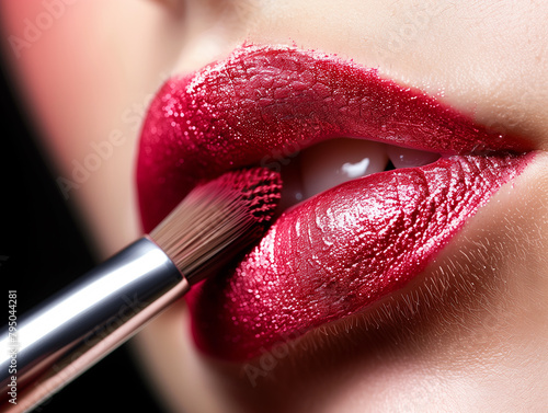 Wallpaper Mural A woman is applying red lipstick with a brush Torontodigital.ca