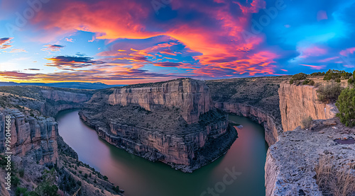 Wallpaper Mural A beautiful sunset over a river with a mountain in the background Torontodigital.ca