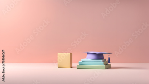 A stack of books and a box with a cap on top of it © Jati