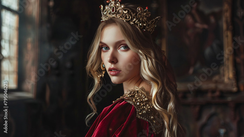 Portrait of fantasy medieval girl princess in dark got