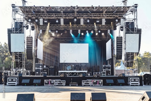 Outdoor Concert Stage Setup with Professional Audio Equipment photo