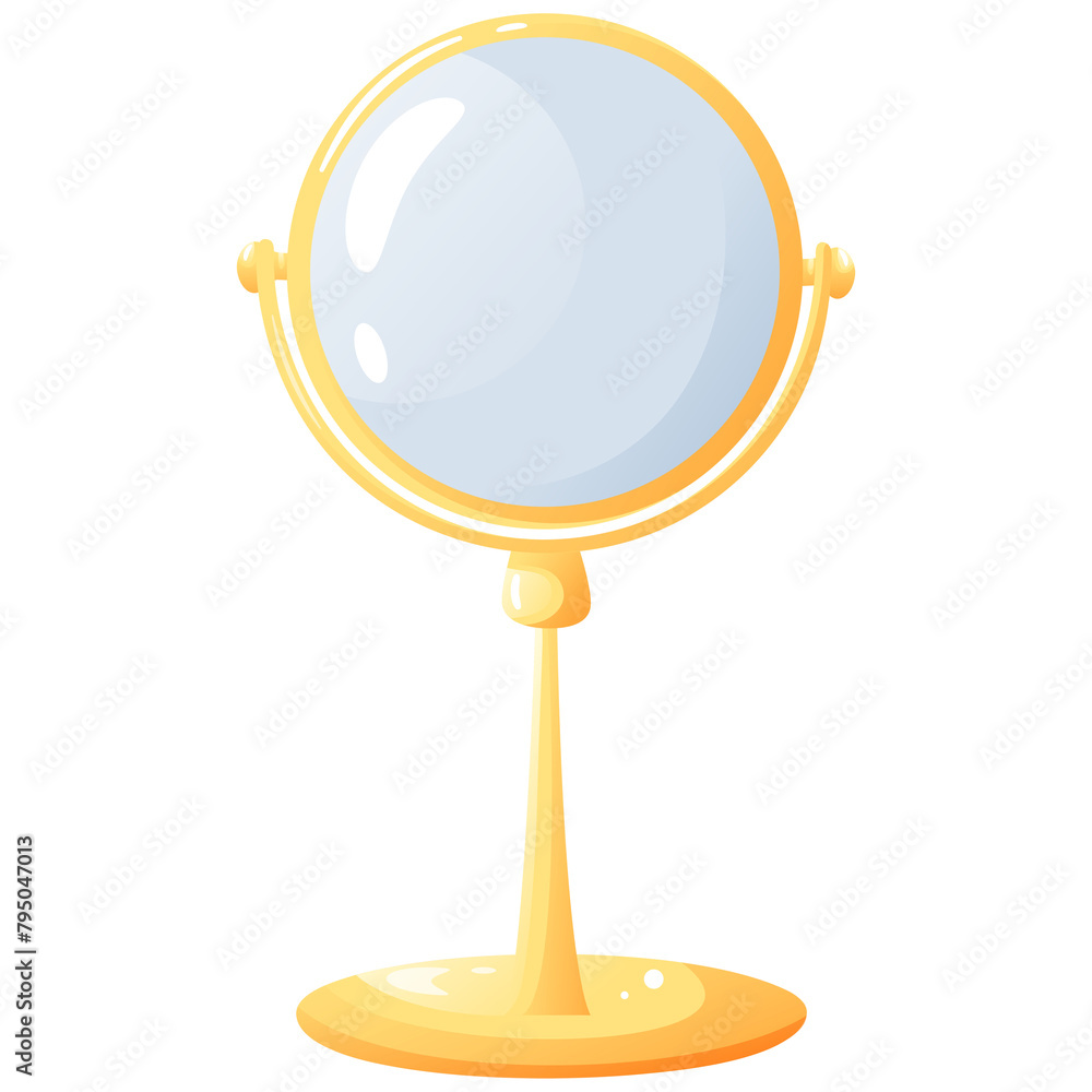 Fototapeta premium Tabletop mirror on golden stand for facial care and morning beauty treatments.