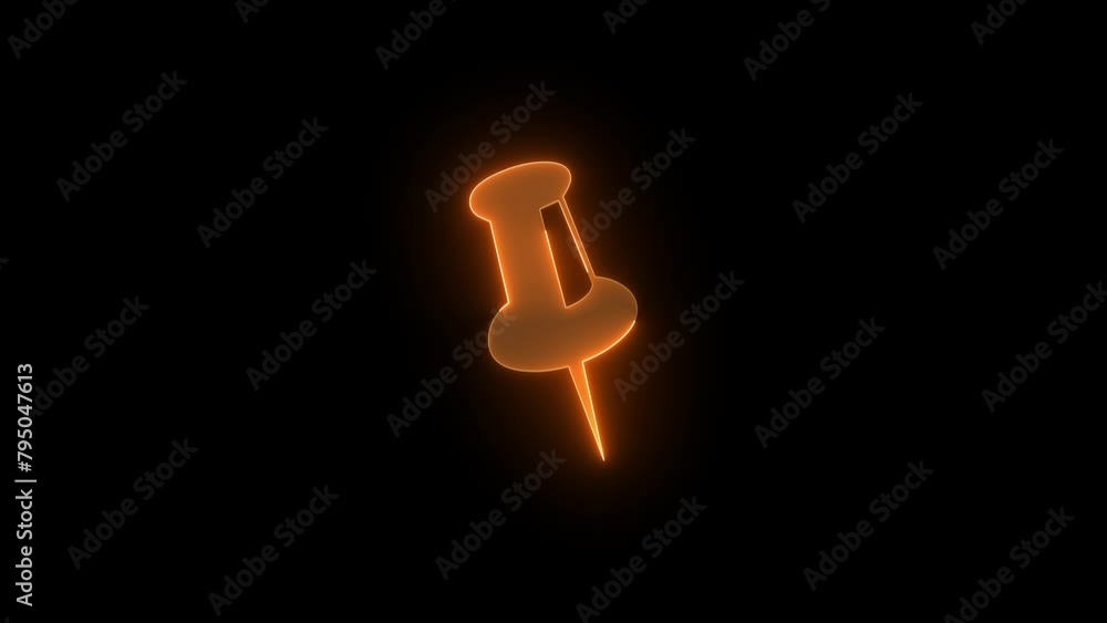 Push pin icon glowing neon brown color animation black background Push pin icon glowing neon brown color animation black background