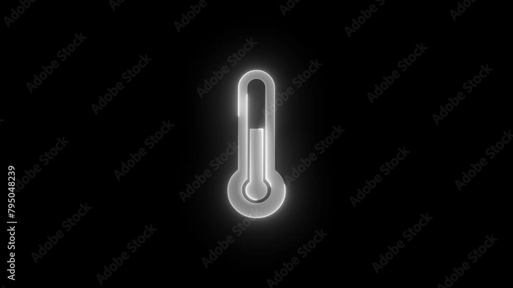 Thermometer icon glowing neon white color animation black background Thermometer icon glowing neon white color animation black background