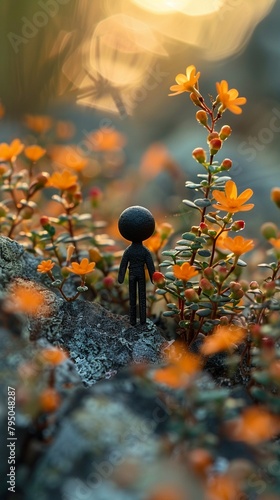 2-inch figure standing tall amidst a macro photography scene