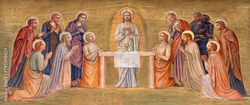 MILAN, ITALY - MARCH 7, 2024: The fresco of Last supper church Chiesa di San Vito in Gianbellino by Antonio Martinotti (1957).