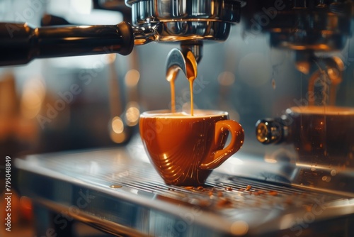 Preparing espresso in a modern coffee machine