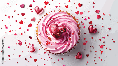 Tasty cupcake for Valentines Day on white background