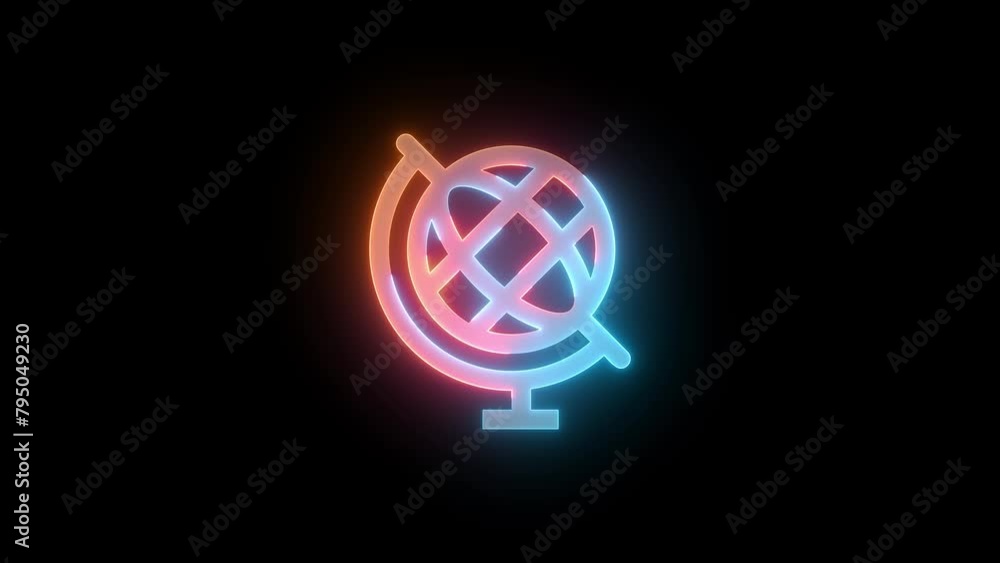 Neon globe stand icon brown cyan color glowing animated black background Neon globe stand icon brown cyan color glowing animated black background