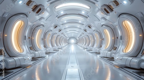 Sleek and Futuristic White Tunnel Interior in Modern Sci-Fi Architecture Design
