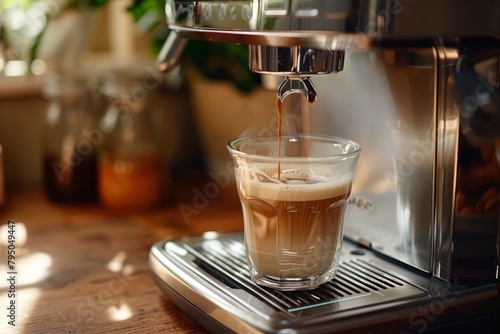 Preparing espresso in a modern coffee machine