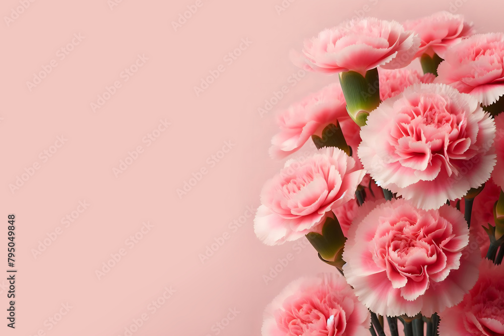 Pink flowers on a clean pastel pink background, Mother's Day and romantic celebration design concept