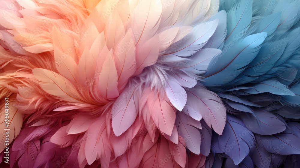 Abstract feather rainbow patchwork background. Closeup image.Generative AI Abstract feather rainbow patchwork background. Closeup image.Generative AI
