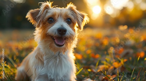 Jack Russell and terrier mix, playful frolic in a sunlit park photo