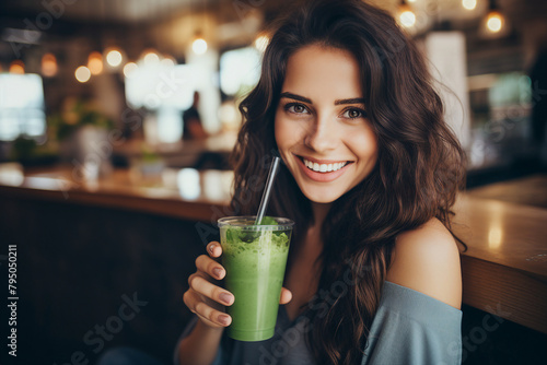 AI generated photo portrait of beautiful woman with a cocktail in her hands