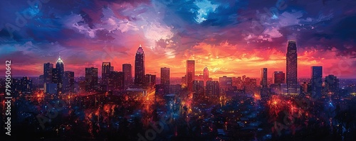 Skyline of Charlotte, glowing with southern charm photo