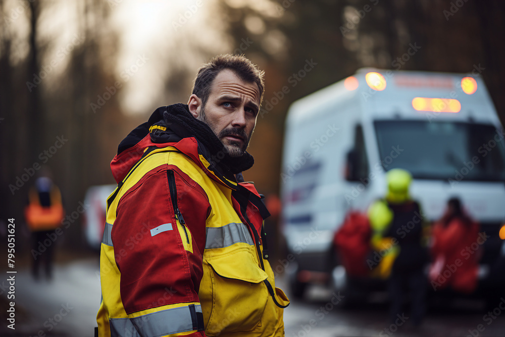 AI generated image of medical personal on road after car crash AI generated image of medical personal on road after car crash