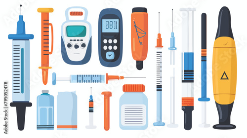 Glucometers with lancet pens and syringe on white background photo