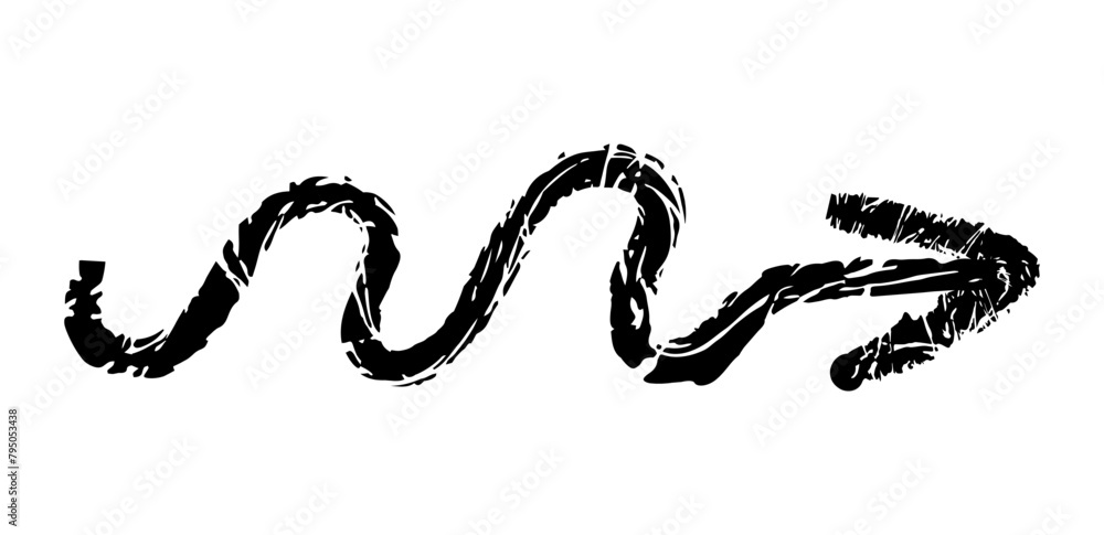 Fototapeta premium Hand drawn simple arrow drawn with wax crayon, chalk or charcoal. Uneven dry texture for underlining highlighting. Pencil drawn lines, strikethrough, grungy vector isolated on white