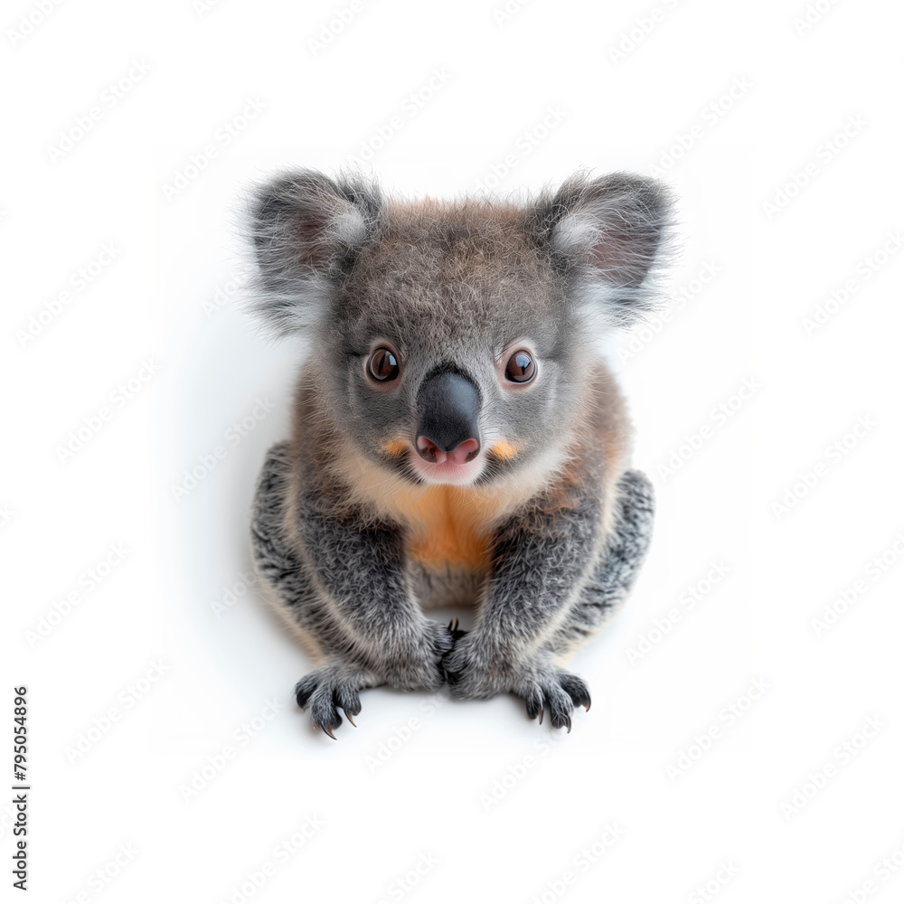 Small Koala Bear Sitting on Top of White Floor. Generative AI
