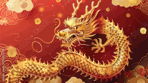 Greeting card for Chinese New Year 2024 with golden