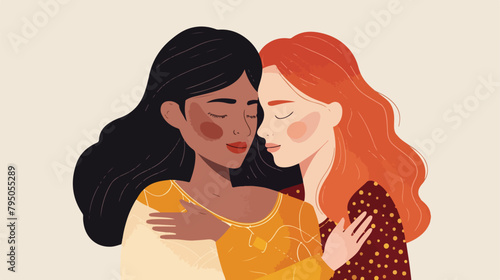 Three women of different ethnicities and cultures hug