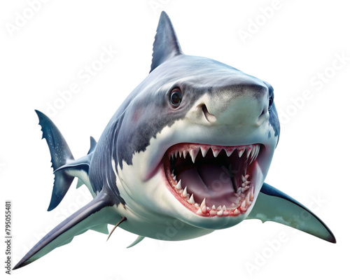 Ferocious Great White Shark on a White Background