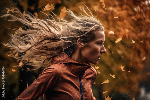 Jogger Runs Amidst Wind, Swirling Leaves, Bending Trees