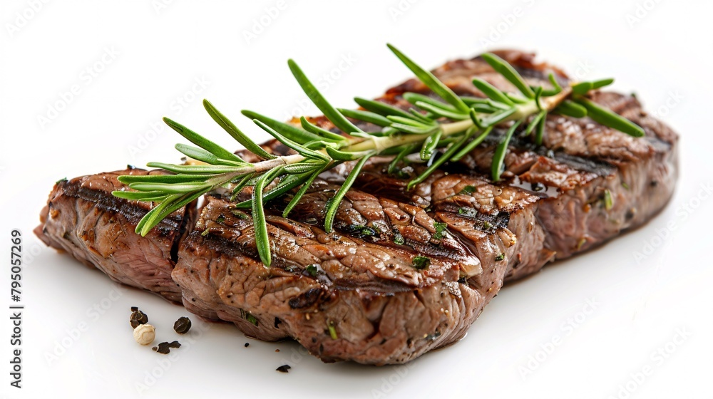 a piece of steak with a sprig of rosemary a piece of steak with a sprig of rosemary