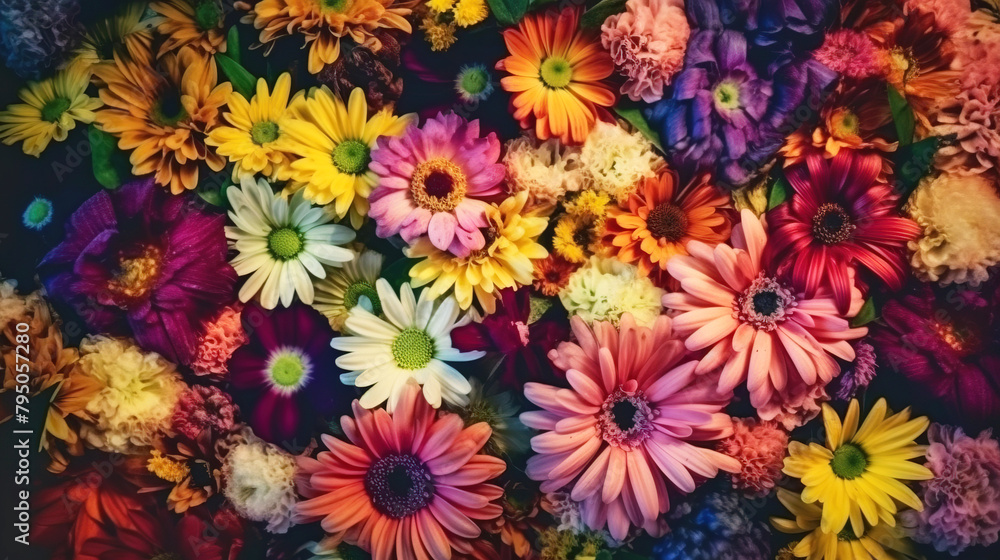 Background of American fresh beautiful different kind of colored flowers. AI generated. Background of American fresh beautiful different kind of colored flowers. AI generated.